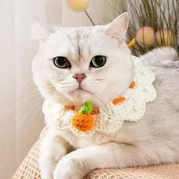 Hand-Knitted Faux Woolen Pet Color Small Flower Crochet Collar Cat Bib Dog Bib Scarf British Short Shiba Inu Dog Cat Accessories Neck 15-20cm