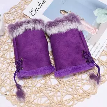 Hand New Solid Trim Wrist Genuine Warm Fashion Color Fingerless Women Rabbit Fur Gloves белый
