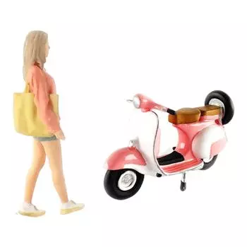Hand Painted 1/64 Figures Girl Motorcycle Train Railway Layout S Scale Pink розовый