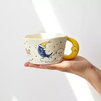 Hand Painted Bear Moon Ceramic Mug, Kitchen Drinkware, Lovely Milk, Tea, Coffee Mugs, Funny Gift, Korean, Cute other