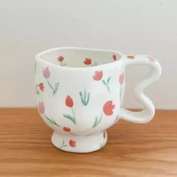 Hand-painted Irregular Flower Pattern Coffee Mug Creative Ceramic Mugs Korean Style Handmade Breakfast Milk Oatmeal Cups Gifts 301-400ml тюльпан