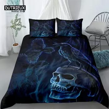 Hand Painting Crow Skull Duvet Cover Set, Bedding Set, Soft Comfortable Breathable Duvet Cover, For Bedroom Guest Room Decor EU single(135x200cm)