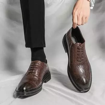 Hand-scratched men s shoes spring 2025 new lace-up business casual men s shoes trend simple casual leather shoes men 38 чёрный