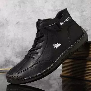 Hand-stitched Boots Spring High-top Men s Shoes Men s Versatile Fashion Casual Short Boots 38 чёрный