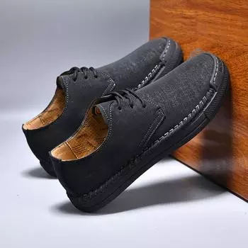 Hand-stitching Fashion Mens Sneakers Comfy Leather Leisure Walk Shoes New Versatile Men Casual Shoes Non-Slip Male Walking Shoes 38 чёрный