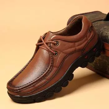 Hand-stitching Genuine Leather Men Casual Shoes Comfty Driving Sneakers Non-Slip Outdoor Man Hiking Shoes Comfy Treking Footwear 38 чёрный