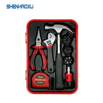 Набор ручных инструментов. Универсальный бытовой ручной инструмент. 23 комплекта. Отвертки, плоскогубцы, молотки, рулетки, гаечные ключи с пластиковым ящиком для инструментов. 23Pcs