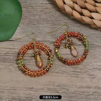 Hand-woven bohemian earrings retro personality vacation long fringed temperament earrings women