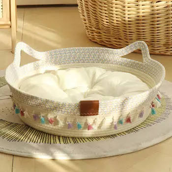 Hand Woven Cat Bed Basket Scratching Mat Play Supplies Decoration Multipurpose Pet Sleeping S