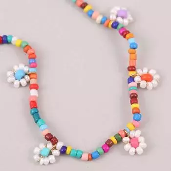 Ожерелье из бисера в виде цветка ручной работы, персонализированный простой длинный кулон с разноцветными бусинами в виде цветка