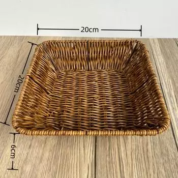 Hand-Woven Food Plate Vintage Wicker Basket Durable Bread Tray S-Style-1
