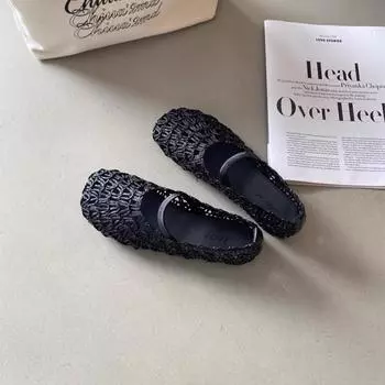 Hand-woven hollow black Mary Jane shoes flat bottom versatile niche comfortable fashion simple Korean version 35