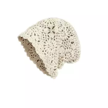 Hand Woven Hollow Bowhead Hat Women S Hook Flower Ethnic Wind Su Ear Strap Pullover Knitted Hat