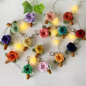 Hand Woven Keychain Chic Polyester Bags Pendants Alloy Decorative Rose Shaped Ornament Key Rings Holders Creative Gift Accessories