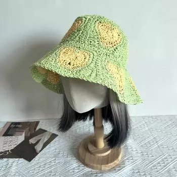 Hand-woven love straw hat women s summer sun protection visor big edge holiday beach hat children foldable M56-58cm