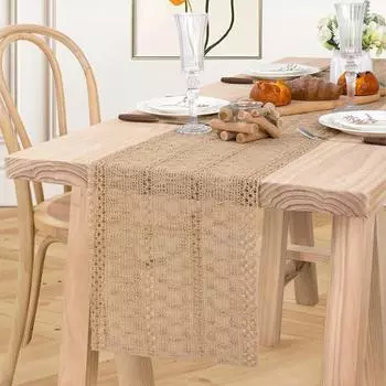 Hand Woven Ramie Wedding Table Flag Ornament Hollowed Out Festival Tablecloth Decorative Natural Party Home Decorations Supplies 30*140cm