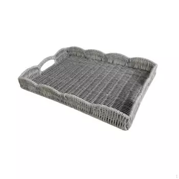 Hand Woven Serving Tray Rectangular Imitation Rattan Bread Basket for