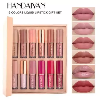 HANDAIYAN 12 Kleurboek Lipgloss Suiden Sufen Vloeibare Lippenstick Echte Set Matte Pearl Light с антипригарным покрытием для губ Glesijd