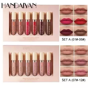 HANDAIYAN 6 Matto Rose Lip Gloss Nude Lipstick Lipstick Lipstick Is Net Maklik Om Cup-fluwelen Lip Gls Yn Te Stekjen