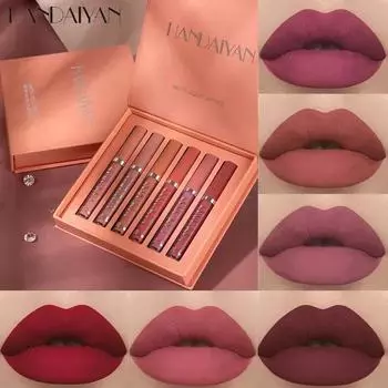 HANDAIYAN Gift 6PC/Set Matte Velvet Lip Gloss Водостойкая стойкая жидкая губная помада Косметика Beauty Keep 24 часа макияж 01