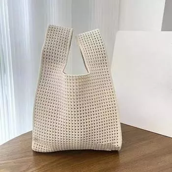 Handbag Women Mini Knot Wrist-bag Female Casual Color Wide Stripe Plaid Tote Bag Reusable Shopping Bag 20x21cm чёрный