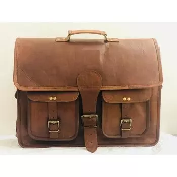 Handcrafted Men s Genuine Leather Vintage Laptop Messenger Briefcase Bag Satchel 15 x 11 x 4 in