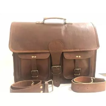 Handcrafted Men s Genuine Leather Vintage Laptop Messenger Briefcase Bag Satchel 16 x 12 x 5 in