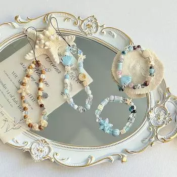 Handcrafted Starfish Shell Phone Case Lanyard & Wristband with Cute Camera Chain for Women