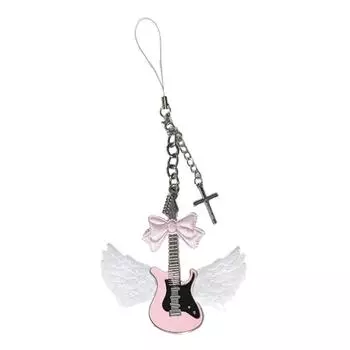 Handcrafted White Wing Keychain Charm Fashionable Bag Charm Accessory Handmade Wing Guitar Pendant Keychain Decoration