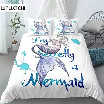 Handdraw Mermaid Girls Duvet Cover Set King Queen Double Full Twin Single Size Bed Linen Set EU single(135x200cm)