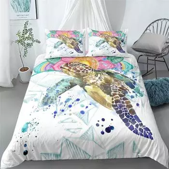 Handdraw Turtles Duvet Cover Set King Queen Double Full Twin Single Size Bed Linen Set EU single(135x200cm)