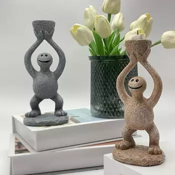 Handheld Altar Abstract Doll Candlestick Decoration Living Room Bedroom Tea Lamp Decoration European Art Resin Crafts One Size