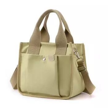 Handheld Canvas Shoulder Bag Multi-pocket Solid Color Tote Bag Students