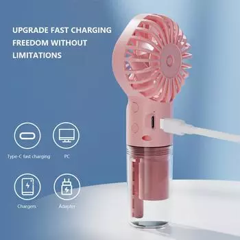 Handheld Desk Misting Fan USB Rechargeable Portable Small Air Cooler 4 Speed Humidification Fan Low Noise for Home/Office/Dorm розовый
