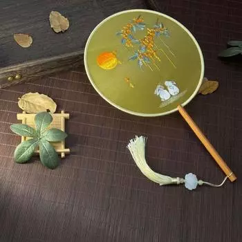 Handheld Embroidery Fan with Pendant Silk Fan Classical Chinese Style Fan Photography Prop 7