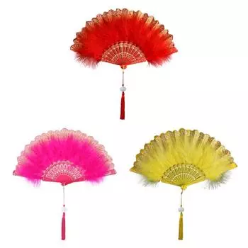Handheld Folding Fan Handheld Fan Pendant Decor Embroidered Classic Feather Fan Folding Fan for Dancing Show Tea Party Decor розы красного