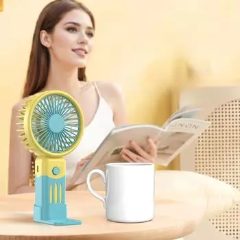 Handheld Mini Electric Fan Cartoon USB Charging Compact and Portable Handheld Desktop Small Fans Strong Wind Indoor Outdoor Fans синий