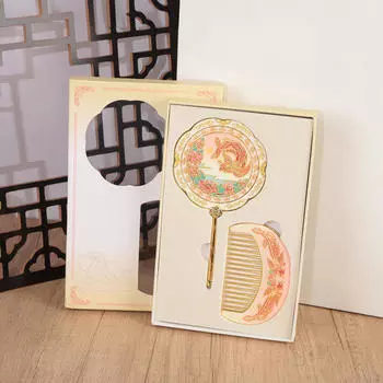 Handheld Mirror Set for Women Girls Antique Design Portable Makeup and Comb Valentine’S Style A