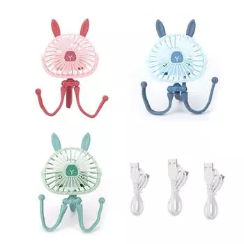 Handheld Stroller Fan Flexible Tripod Low Noise Night Light USB Rechargeable Fan for Office Car Blue