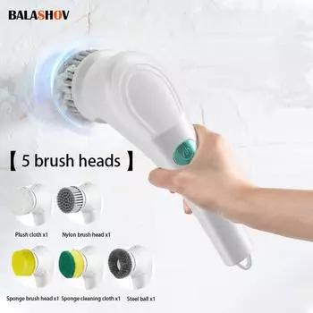 Handheldr Electric Spin Scrubber With 5 Replaceable Brush Head, Power Cordless Electric Cleaning Brush, For Bathroom, Kitchen белый