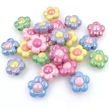 Handmade 16 мм двухцветные бусины ювелирные аксессуары мода 10 шт. материал из бисера ослепляет УФ-покрытием DIY браслет ожерелье акриловый цветок 10pcs about 16mm жёлтый