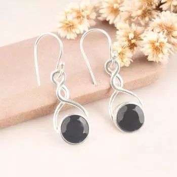 Handmade 925 Sterling Silver Natural Black Onyx Gemstone Earrings For Girl 1.68 CE-15-20