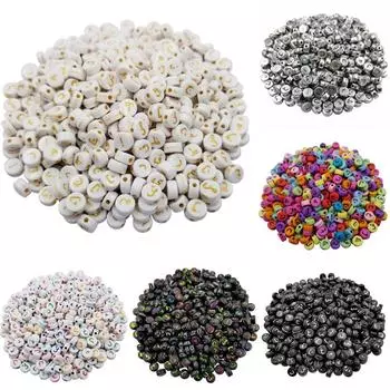 Handmade Acrylic Necklace Bracelet Loose Beads Jewelry Making Mixed Arabic Alphabet DIY For 50Pcs 7mm