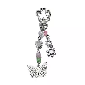 Handmade Beaded Keychain Bowknot Star Heart Moon Flower Keyring Pendant Ornament Cute Charm for Phones and Wallets C