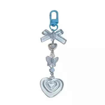 Handmade Beaded Keychain Heart Keychain Stylish Bag Pendant Bowknot Keyrings Cute Bag Decoration for Fashion Enthusiasts синий