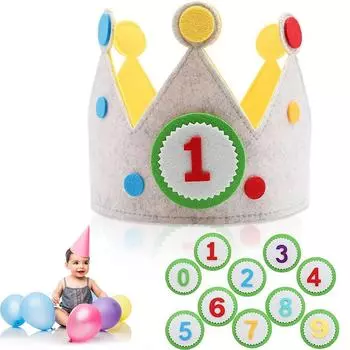 Handmade Birthday Party Hat Interchangeable Numbers Crown Headband Hat Adjustable Felt Baby Birthday Hat Kids Party Decor Gifts зелёный