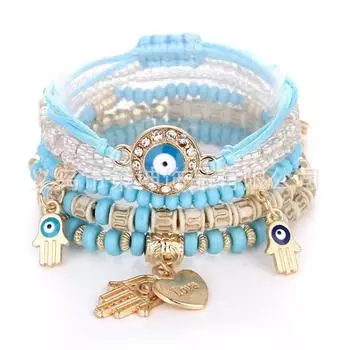 Handmade Bohemian Vacation Style Beaded Bracelet Fashion Eye Temperament Multi-layer Bracelet 1pcs