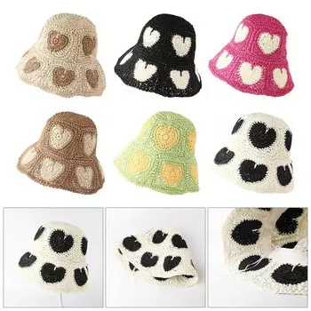 Панама ручной работы, элегантные соломенные шапочки, цветные шапочки-клош для женщин, праздничная шляпа в форме сердца, женская вязаная панама белый