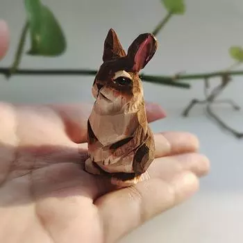 Handmade Cartoon Creative Gifts Funny Carved Rabbit Ornaments Craft Bookshelf Study Wood Mini Simulated Cute Desktop Car Decor коричневый