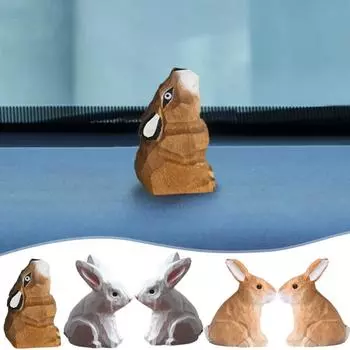 Ручная работа Мультяшный Мини Деревянный Забавный Имитированный Творческий Резной Кролик Милые Подарки Книжная Полка Учёба Ремесло Украшения Настольный Декор Автомобиля